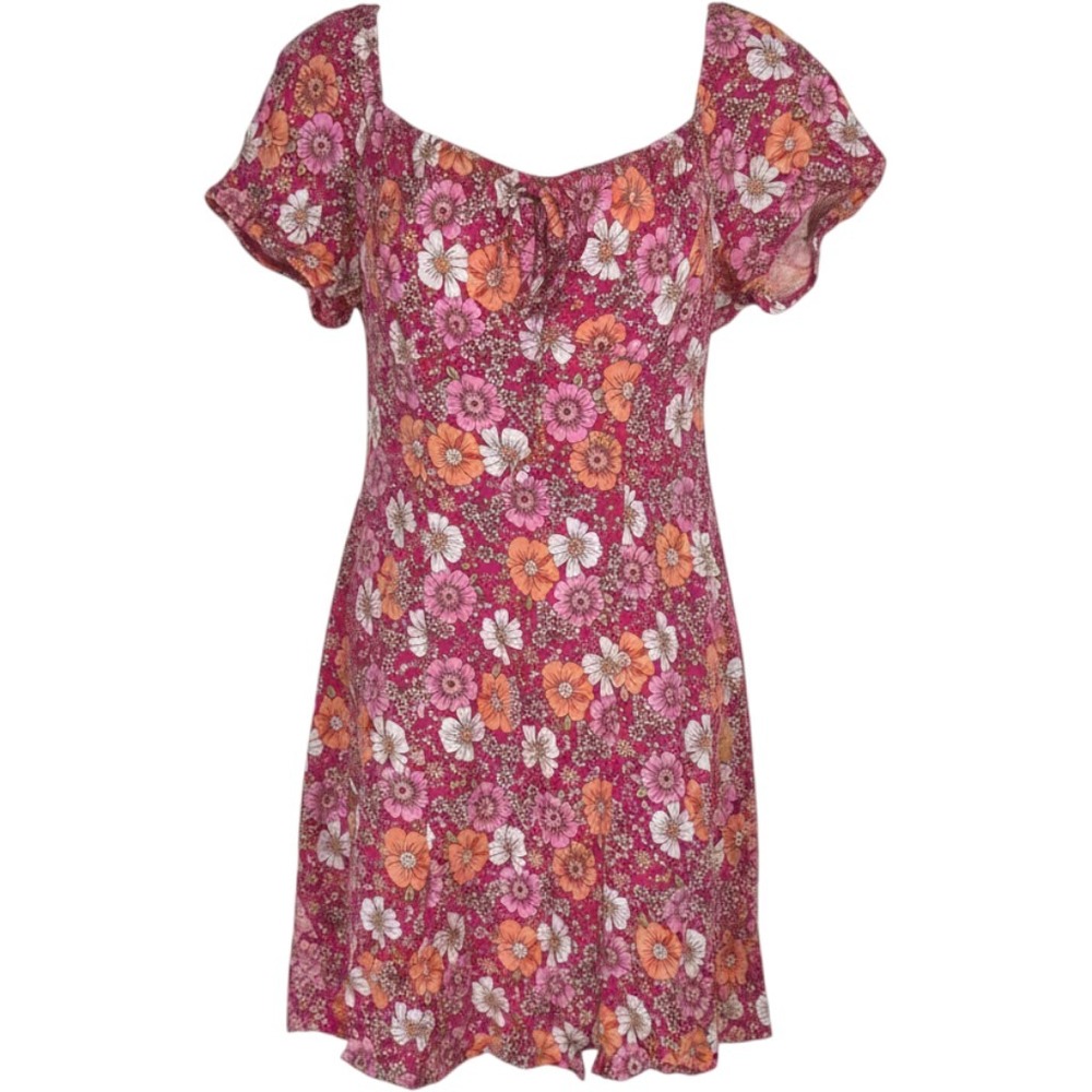 Vintage Y2K Milkmaid Babydoll Ditsy Floral Mini Dress Womens Size M Pink Retro